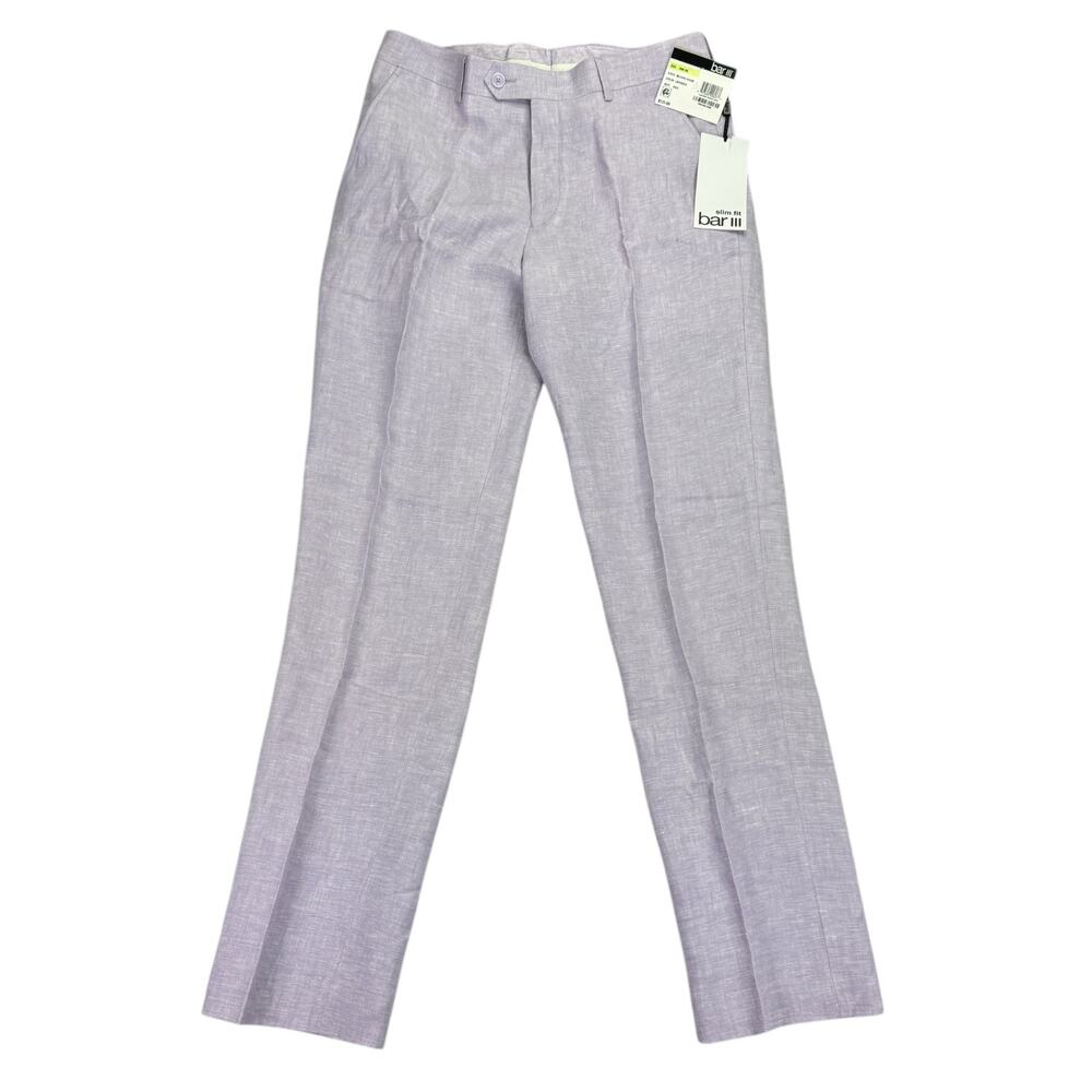 Bar III Mens Slim Fit 100% Linen Suit Pants Lavender Purple 30x30